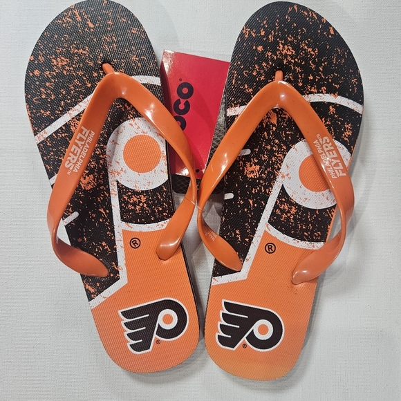 Foco Philadelphia Flyers Flip Flop Sandals Mens Medium Brown Orange NHL Official - Picture 6 of 8